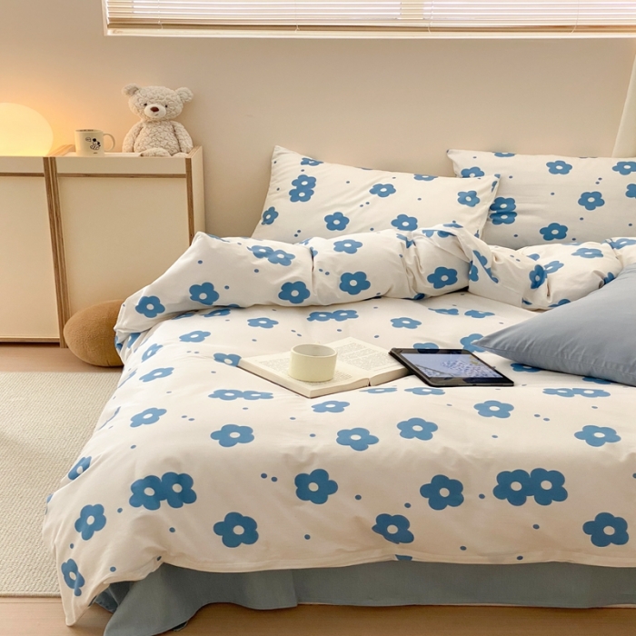 91家纺网 家纺一手货源 找家纺 昔可 2022新款全棉四件套影棚图1 蓝蓝小花