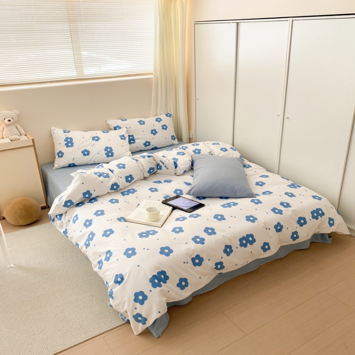 91家纺网 家纺一手货源 找家纺 昔可 2022新款全棉四件套影棚图1 蓝蓝小花