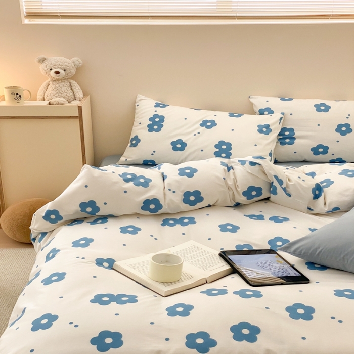 91家纺网 家纺一手货源 找家纺 昔可 2022新款全棉四件套影棚图1 蓝蓝小花