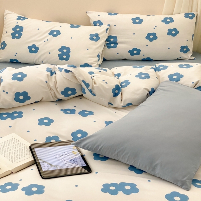 91家纺网 家纺一手货源 找家纺 昔可 2022新款全棉四件套影棚图1 蓝蓝小花