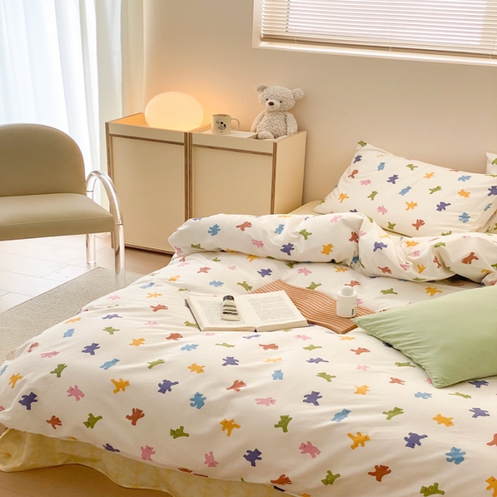 91家纺网 家纺一手货源 找家纺 昔可 2022新款全棉四件套影棚图1 迷你小小熊