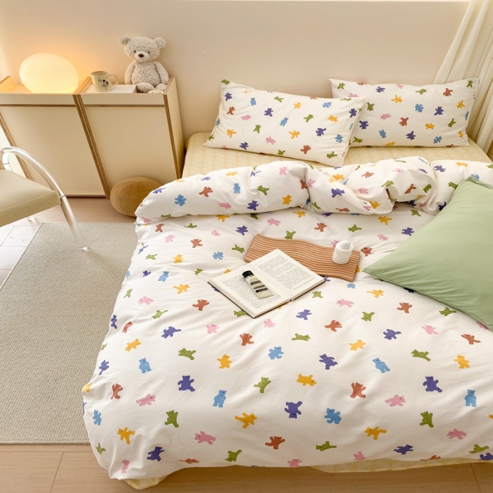 91家纺网 家纺一手货源 找家纺 昔可 2022新款全棉四件套影棚图1 迷你小小熊