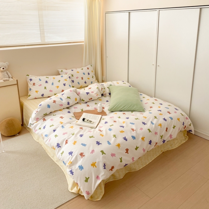 91家纺网 家纺一手货源 找家纺 昔可 2022新款全棉四件套影棚图1 迷你小小熊