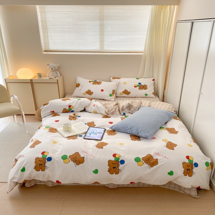 91家纺网 家纺一手货源 找家纺 昔可 2022新款全棉四件套影棚图1 气球小熊