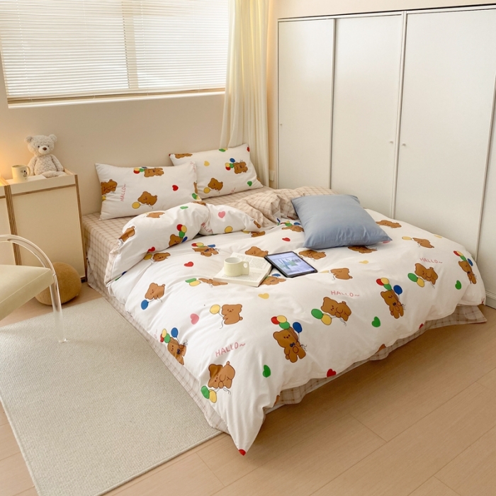 91家纺网 家纺一手货源 找家纺 昔可 2022新款全棉四件套影棚图1 气球小熊