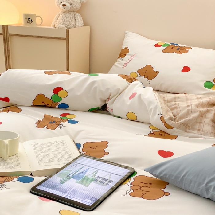 91家纺网 家纺一手货源 找家纺 昔可 2022新款全棉四件套影棚图1 气球小熊