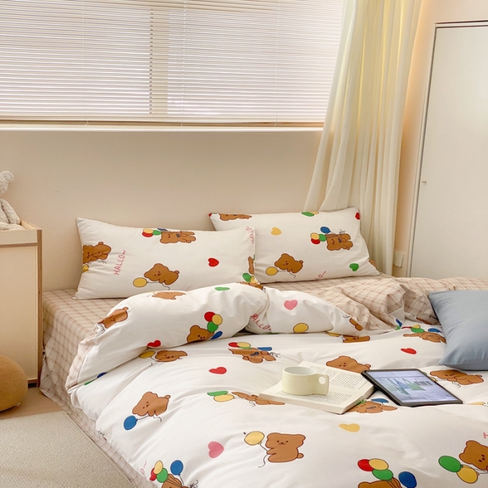 91家纺网 家纺一手货源 找家纺 昔可 2022新款全棉四件套影棚图1 气球小熊