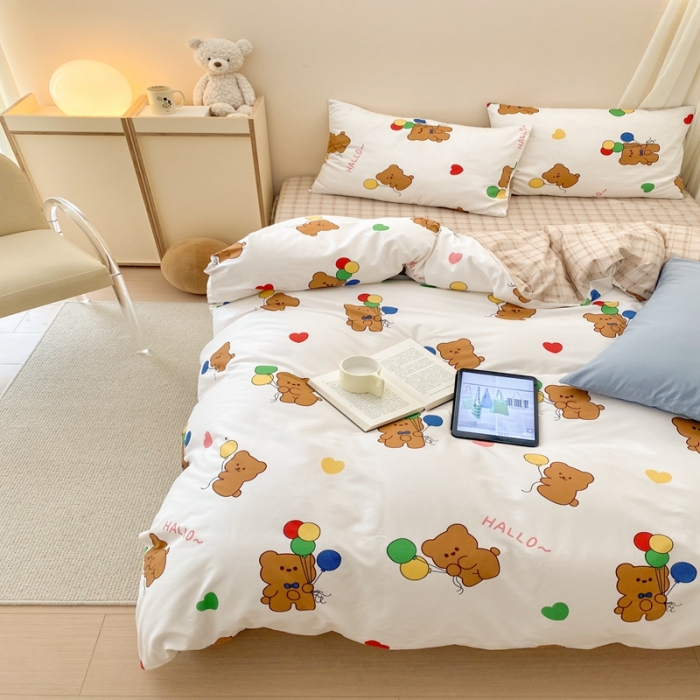 91家纺网 家纺一手货源 找家纺 昔可 2022新款全棉四件套影棚图1 气球小熊