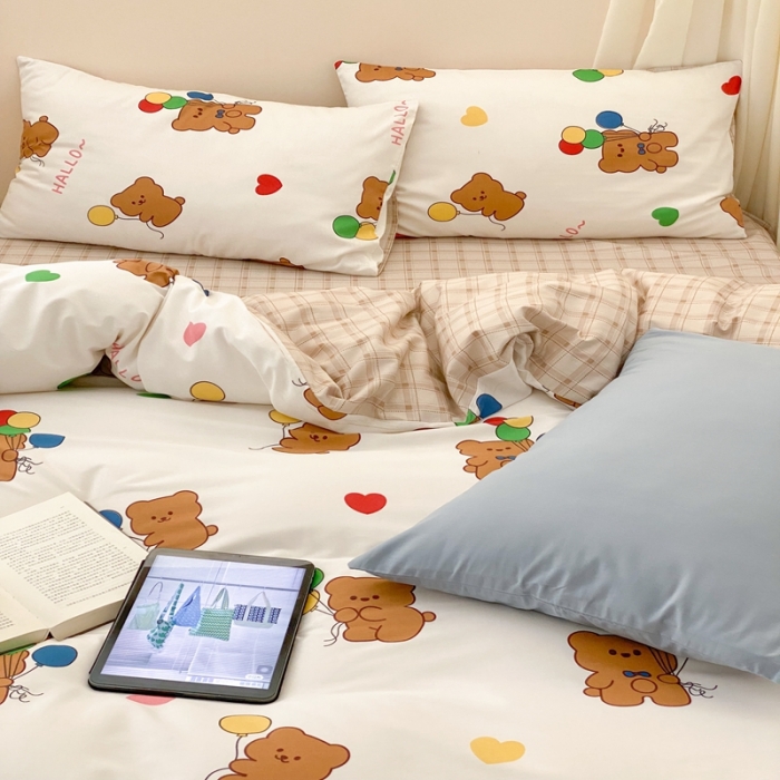 91家纺网 家纺一手货源 找家纺 昔可 2022新款全棉四件套影棚图1 气球小熊