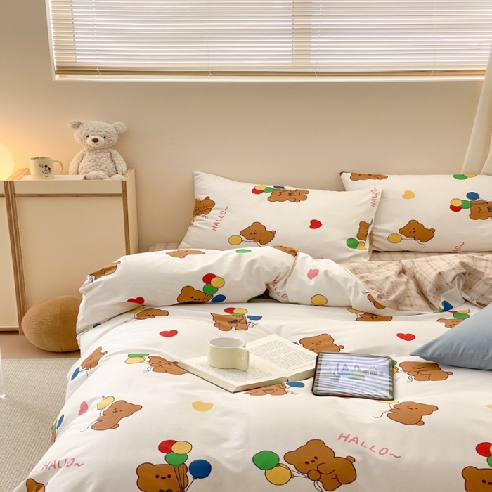 91家纺网 家纺一手货源 找家纺 昔可 2022新款全棉四件套影棚图1 气球小熊