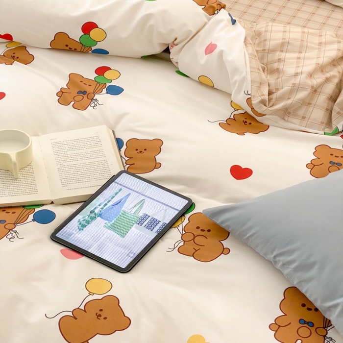 91家纺网 家纺一手货源 找家纺 昔可 2022新款全棉四件套影棚图1 气球小熊