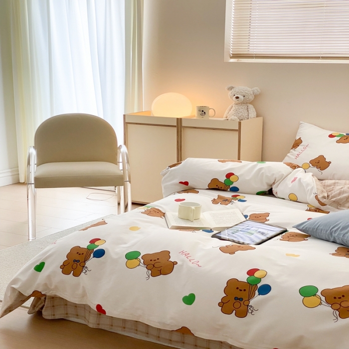 91家纺网 家纺一手货源 找家纺 昔可 2022新款全棉四件套影棚图1 气球小熊