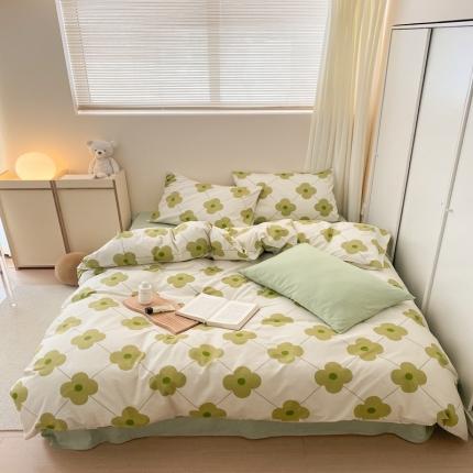 昔可 2022新款全棉四件套影棚图1 幸运四叶花绿