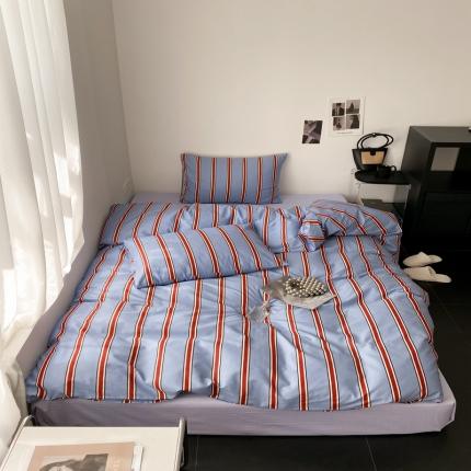 昔可 2022新款全棉四件套影棚图1 红蓝条