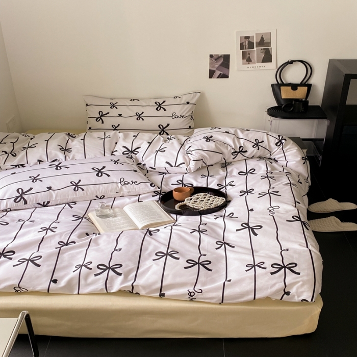 91家纺网 家纺一手货源 找家纺 昔可 2022新款全棉四件套影棚图1 丝带蝴蝶结