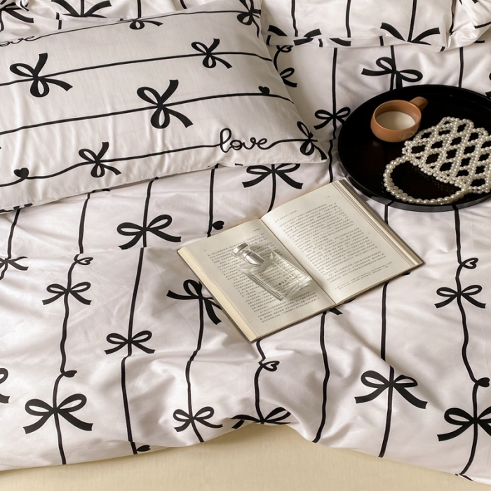 91家纺网 家纺一手货源 找家纺 昔可 2022新款全棉四件套影棚图1 丝带蝴蝶结