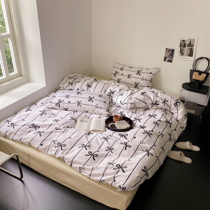 91家纺网 家纺一手货源 找家纺 昔可 2022新款全棉四件套影棚图1 丝带蝴蝶结