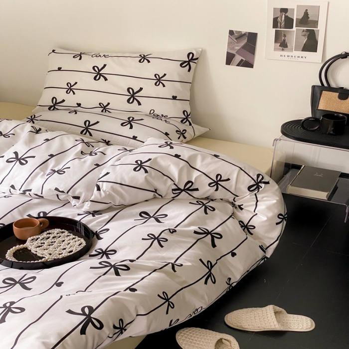 91家纺网 家纺一手货源 找家纺 昔可 2022新款全棉四件套影棚图1 丝带蝴蝶结