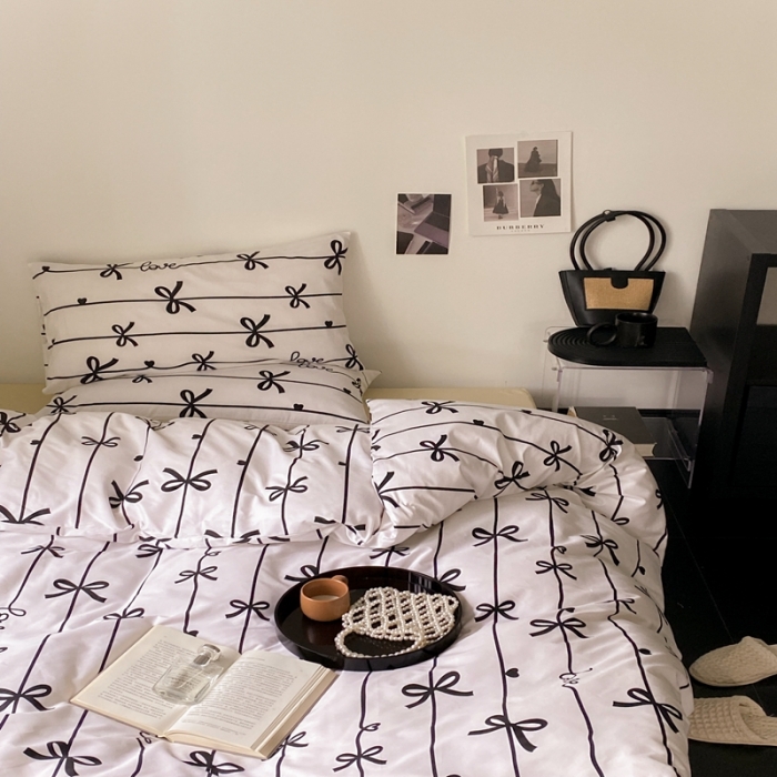 91家纺网 家纺一手货源 找家纺 昔可 2022新款全棉四件套影棚图1 丝带蝴蝶结