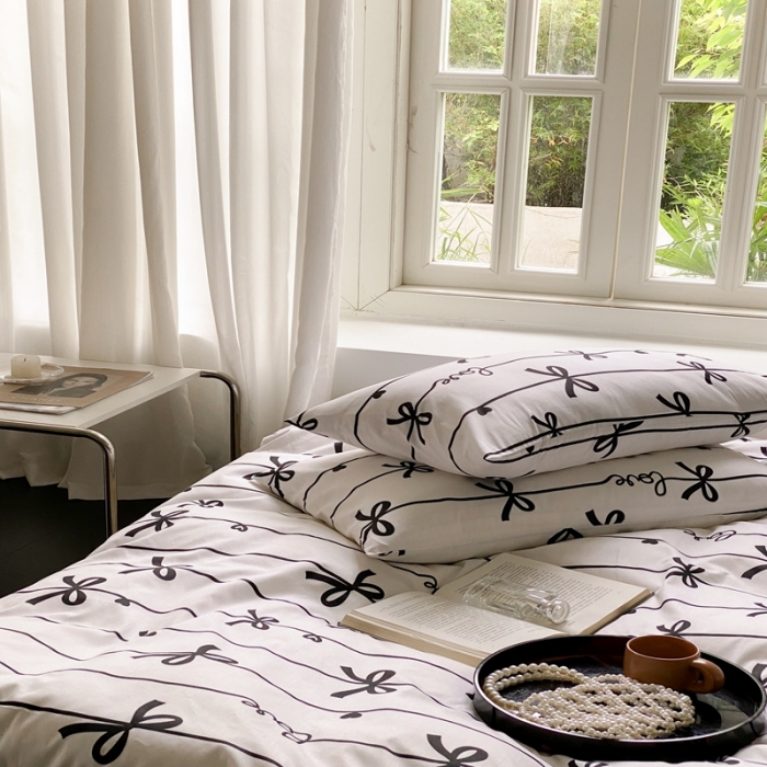 91家纺网 家纺一手货源 找家纺 昔可 2022新款全棉四件套影棚图1 丝带蝴蝶结