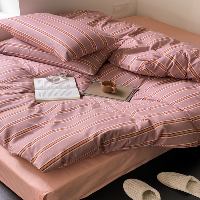 91家纺网 家纺一手货源 找家纺 昔可 2022新款全棉四件套影棚图1 棕粉条