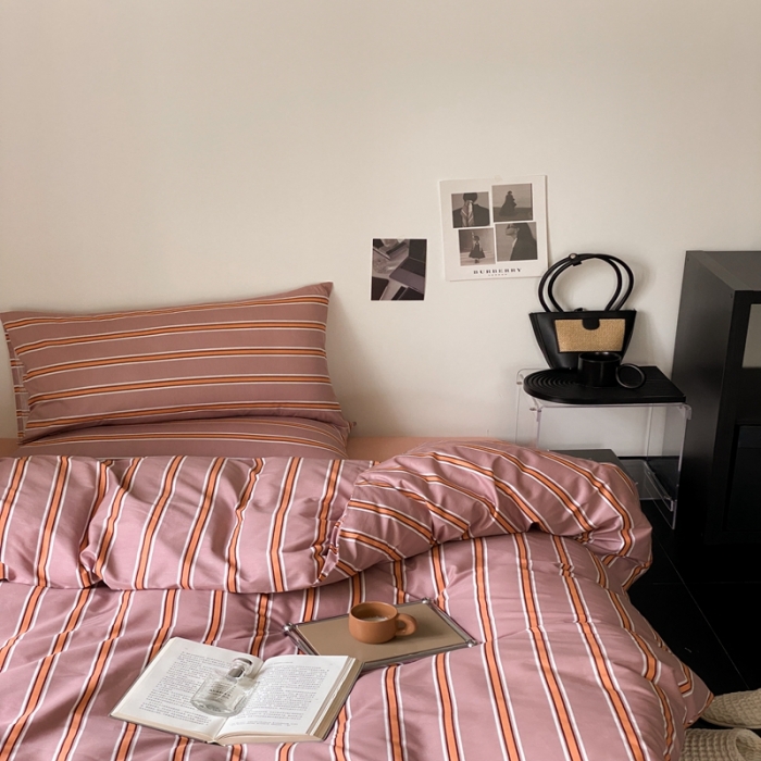 91家纺网 家纺一手货源 找家纺 昔可 2022新款全棉四件套影棚图1 棕粉条