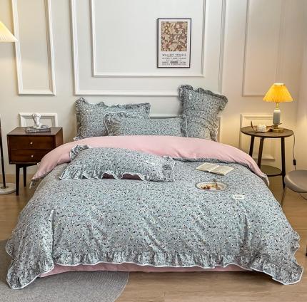 91家纺网 家纺一手货源 找家纺 仟网汇 2022新款法式韩版小碎花花边四件套花沫蓝