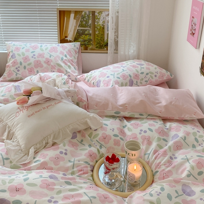 91家纺网 家纺一手货源 找家纺 昔可 2022新款爱丽丝梦游仙境系列四件套 桃之夭夭