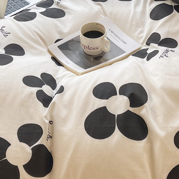 91家纺网 家纺一手货源 找家纺 昔可 2022新款简约花朵四件套 暗夜欧诺拉