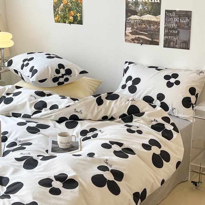 91家纺网 家纺一手货源 找家纺 昔可 2022新款简约花朵四件套 暗夜欧诺拉