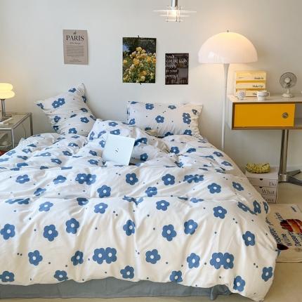 昔可 2022新款简约花朵四件套 蓝蓝小花