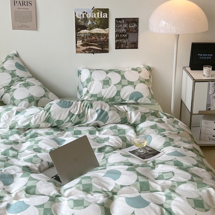 91家纺网 家纺一手货源 找家纺 昔可 2022新款简约花朵四件套 抹茶恋语