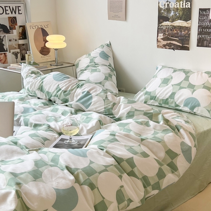 91家纺网 家纺一手货源 找家纺 昔可 2022新款简约花朵四件套 抹茶恋语