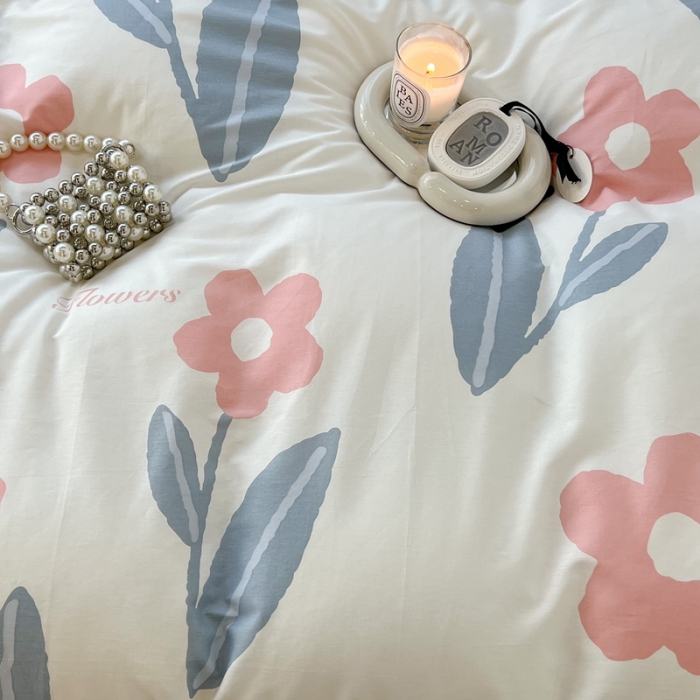 91家纺网 家纺一手货源 找家纺 昔可 2022新款简约花朵四件套 夏日物语粉