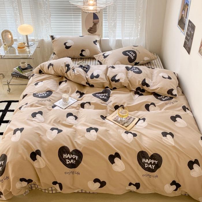 91家纺网 家纺一手货源 找家纺 昔可 2022新款简约花朵四件套 油画爱心