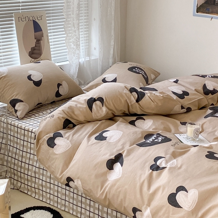 91家纺网 家纺一手货源 找家纺 昔可 2022新款简约花朵四件套 油画爱心