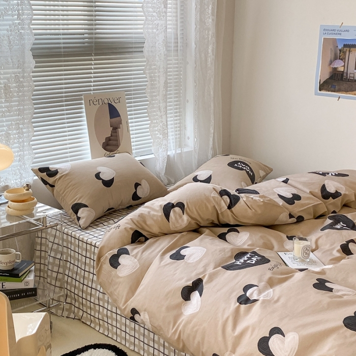 91家纺网 家纺一手货源 找家纺 昔可 2022新款简约花朵四件套 油画爱心