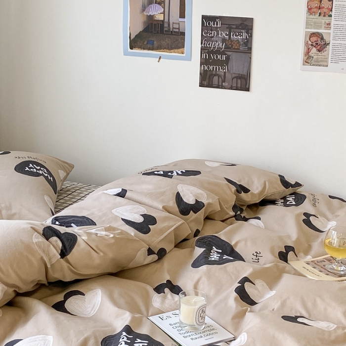 91家纺网 家纺一手货源 找家纺 昔可 2022新款简约花朵四件套 油画爱心