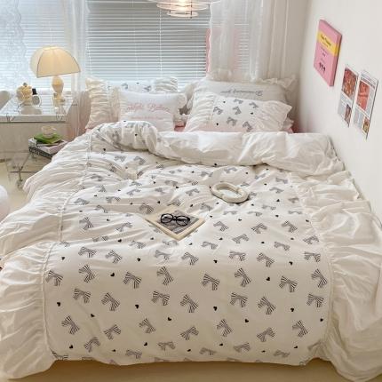 91家纺网 家纺一手货源 找家纺 昔可 2022新款韩版花边系列四件套 爱心蝴蝶结