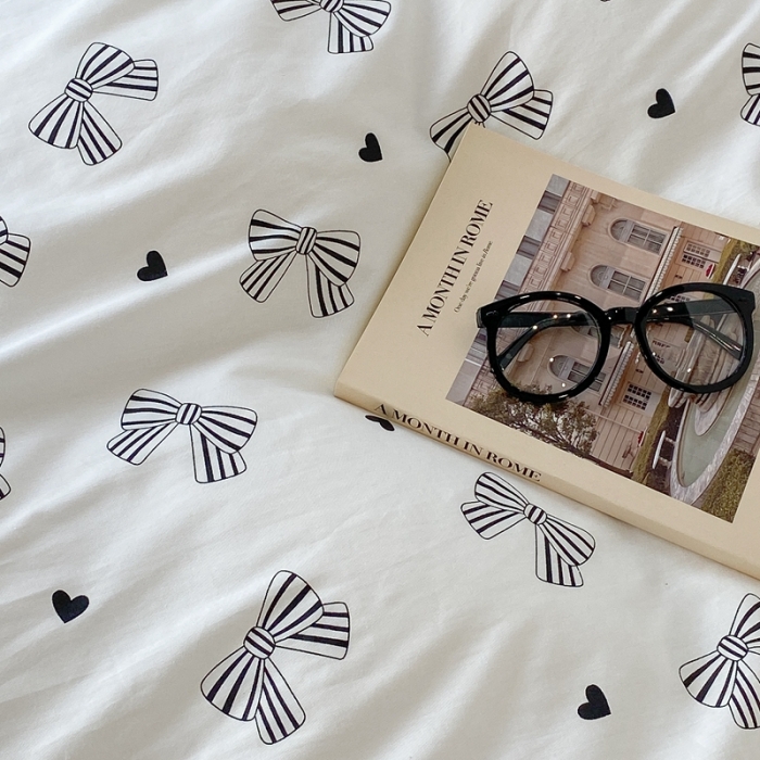 91家纺网 家纺一手货源 找家纺 昔可 2022新款韩版花边系列四件套 爱心蝴蝶结