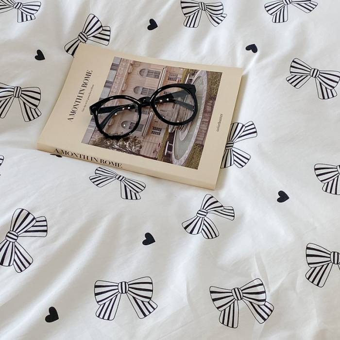 91家纺网 家纺一手货源 找家纺 昔可 2022新款韩版花边系列四件套 爱心蝴蝶结