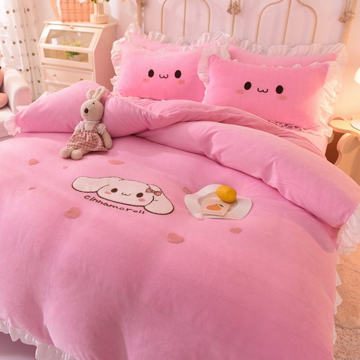 91家纺网 家纺一手货源 找家纺 （总）2022新款可爱兔牛奶绒毛巾绣四件套