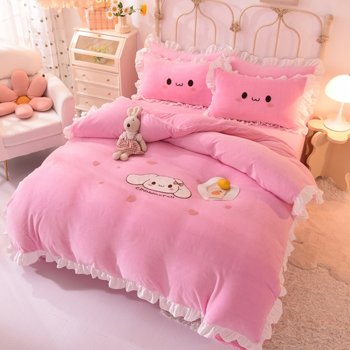 91家纺网 家纺一手货源 找家纺 （总）2022新款可爱兔牛奶绒毛巾绣四件套