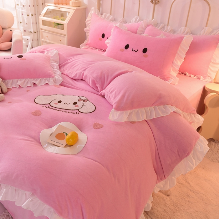 91家纺网 家纺一手货源 找家纺 （总）2022新款可爱兔牛奶绒毛巾绣四件套