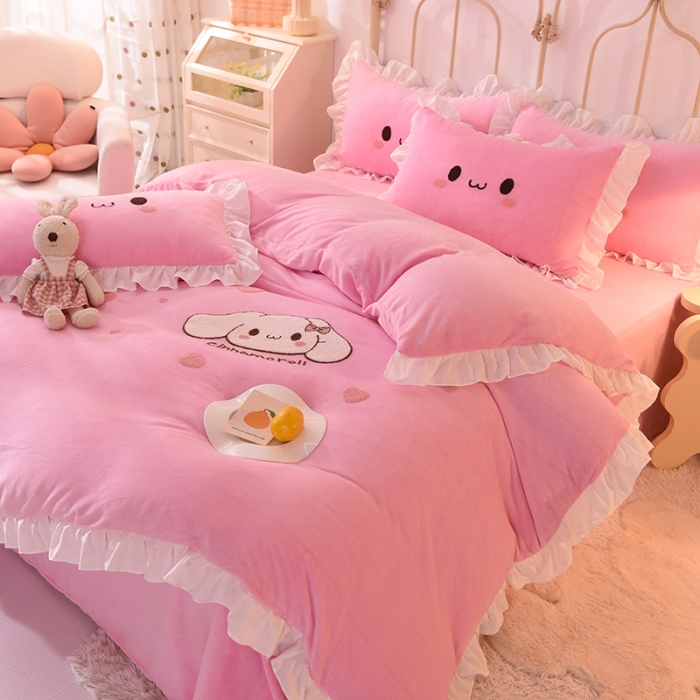 91家纺网 家纺一手货源 找家纺 （总）2022新款可爱兔牛奶绒毛巾绣四件套