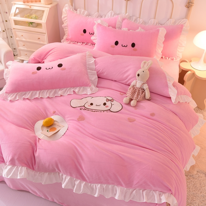 91家纺网 家纺一手货源 找家纺 （总）2022新款可爱兔牛奶绒毛巾绣四件套