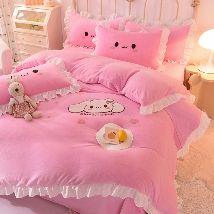 91家纺网 家纺一手货源 找家纺 （总）2022新款可爱兔牛奶绒毛巾绣四件套