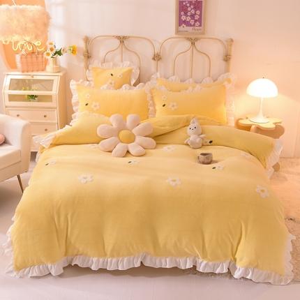 2022新款可爱兔牛奶绒毛巾绣四件套 小雏菊-黄