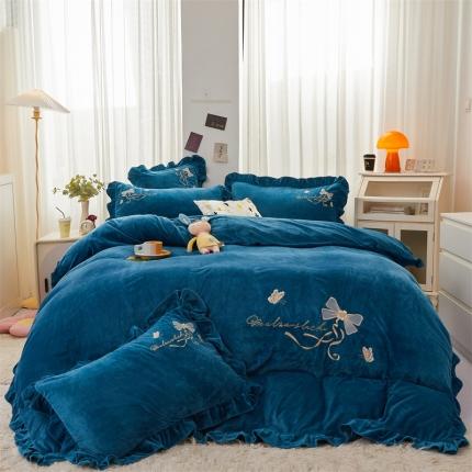 91家纺网 家纺一手货源 找家纺 （总）恒爱 2022秋冬新款A类宝宝绒蝴蝶结刺绣床单款四件套