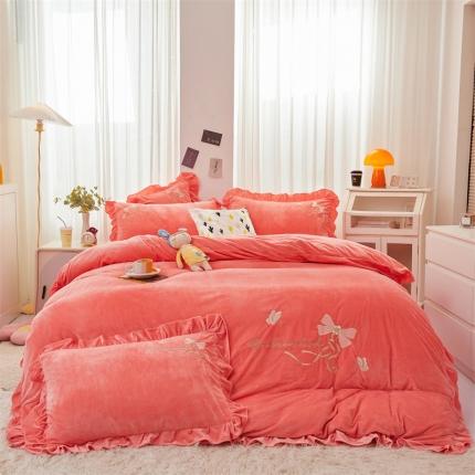 91家纺网 家纺一手货源 找家纺 （总）恒爱 2022秋冬新款A类宝宝绒蝴蝶结刺绣床单款四件套